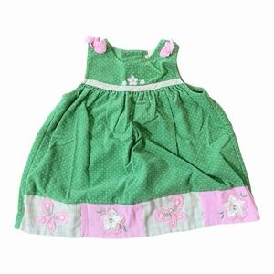 Rare, Too! 3T Girl Toddler Corduroy Pink Green Jumper Dress Embellished
